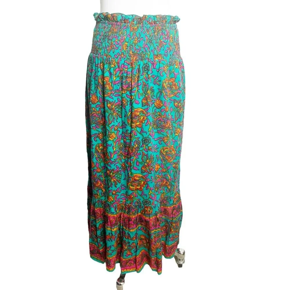 Lola Australia floral boho printed maxi skirt button front sz M